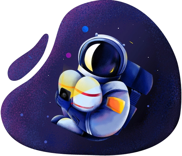 susiguzes astronautas su telefonu